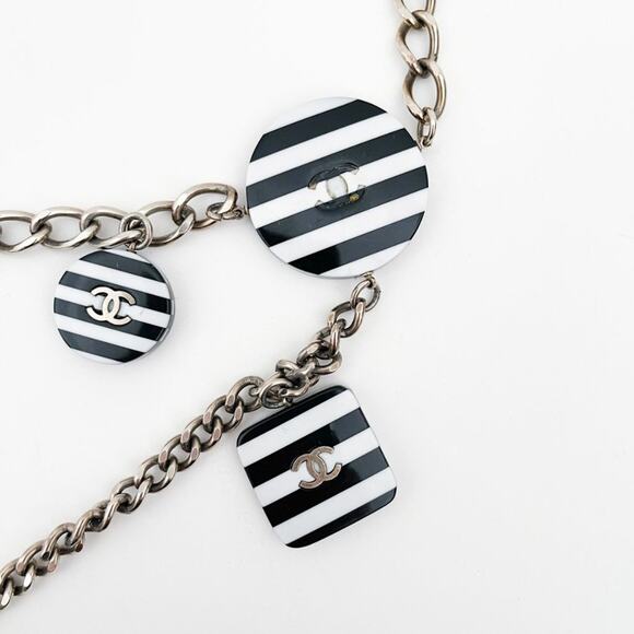 CHANEL 2005 CC Chain Belt Necklace Black and White Stripe Resin Charms Logo - Picture 11 of 16